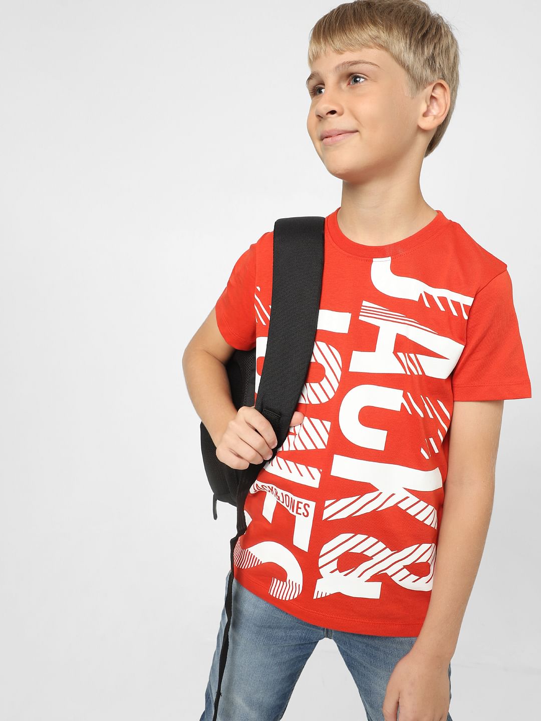 Boys Red Logo Print Crew Neck T-shirt - 4/5Y