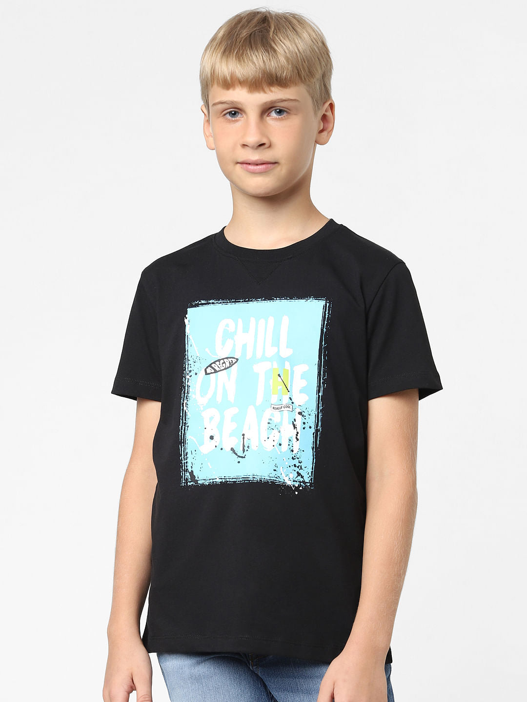 Boys Black Graphic Print T-shirt