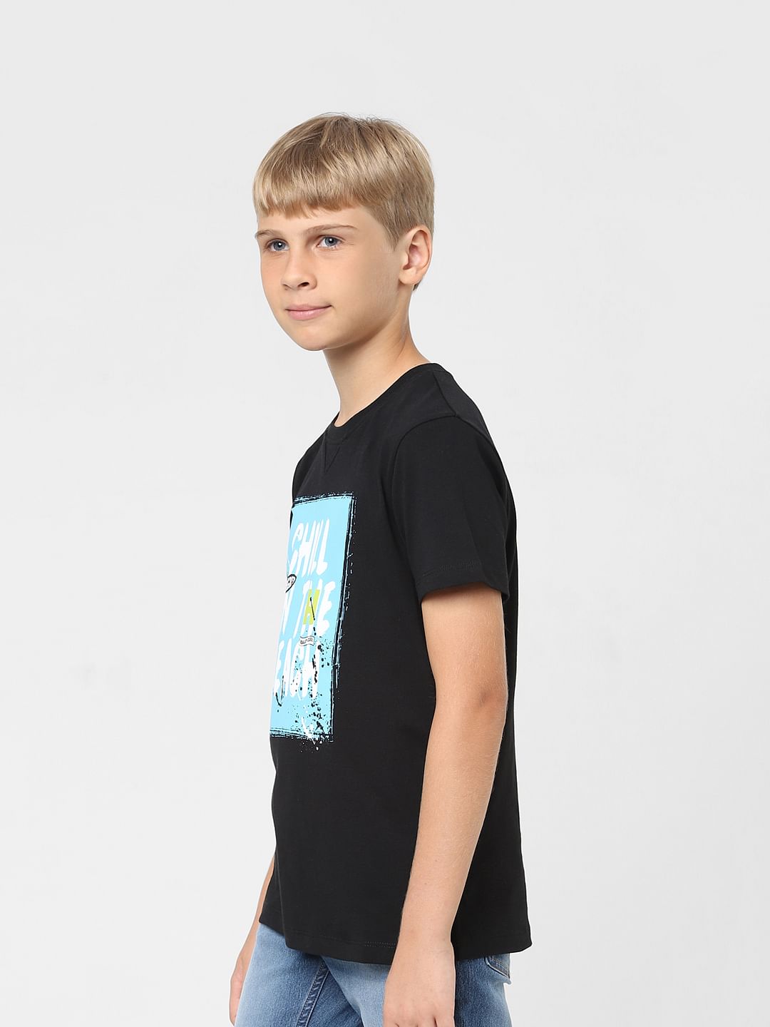 Boys Black Graphic Print T-shirt