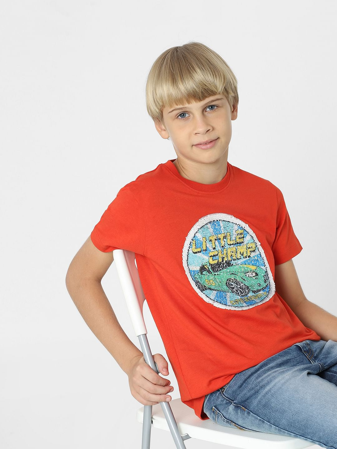 BOYS Red Sequin Detail Printed T-shirt - 4/5Y