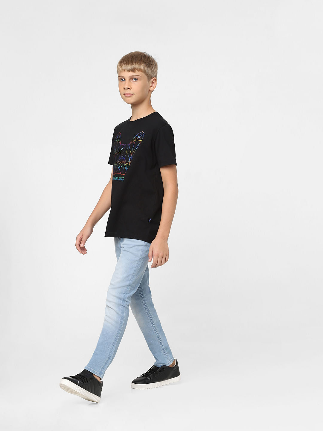 Boys Black Graphic Print T-shirt