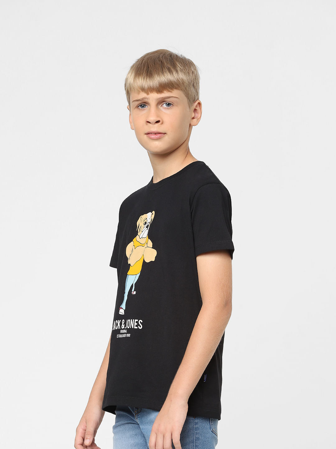 Boys Black Graphic Print T-shirt