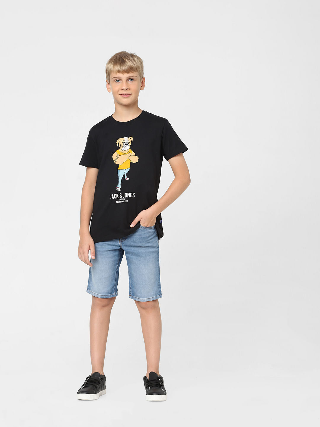 Boys Black Graphic Print T-shirt
