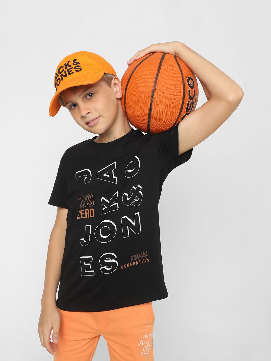 Boys Black Logo Print Crew Neck T-shirt