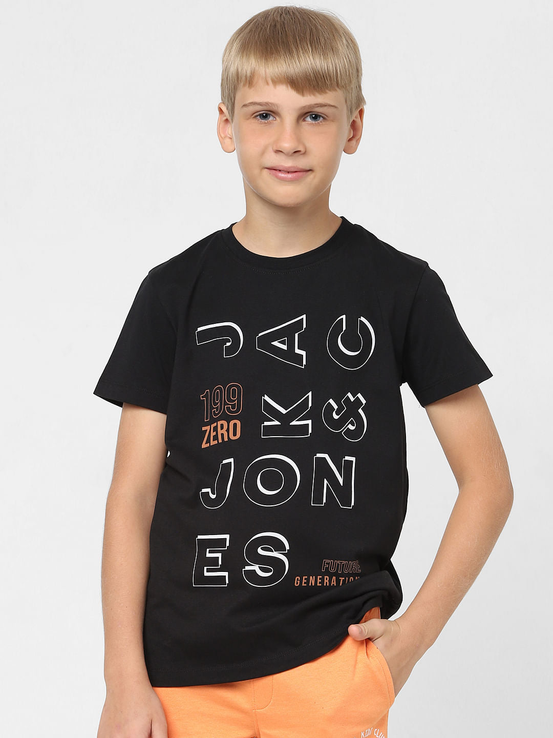 Boys Black Logo Print Crew Neck T-shirt