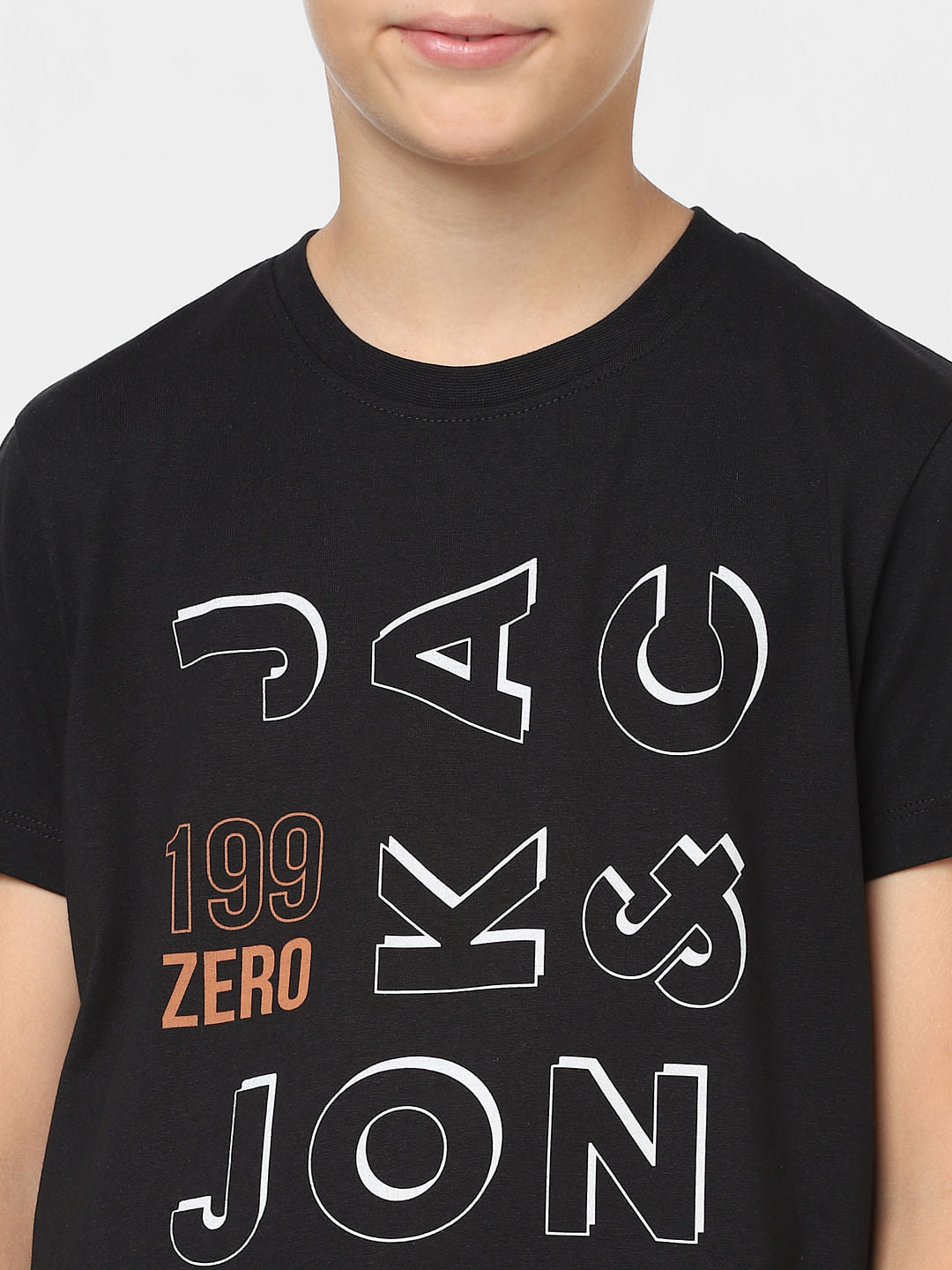 Boys Black Logo Print Crew Neck T-shirt