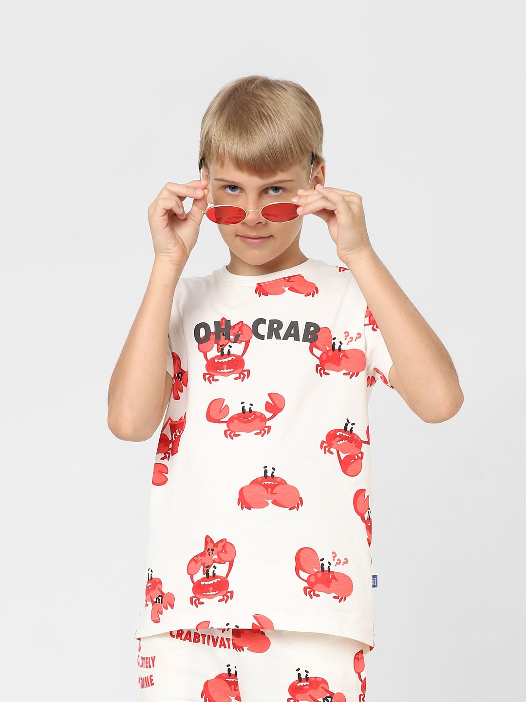 Boys Beige Printed Co-ord T-shirt - 4/5Y