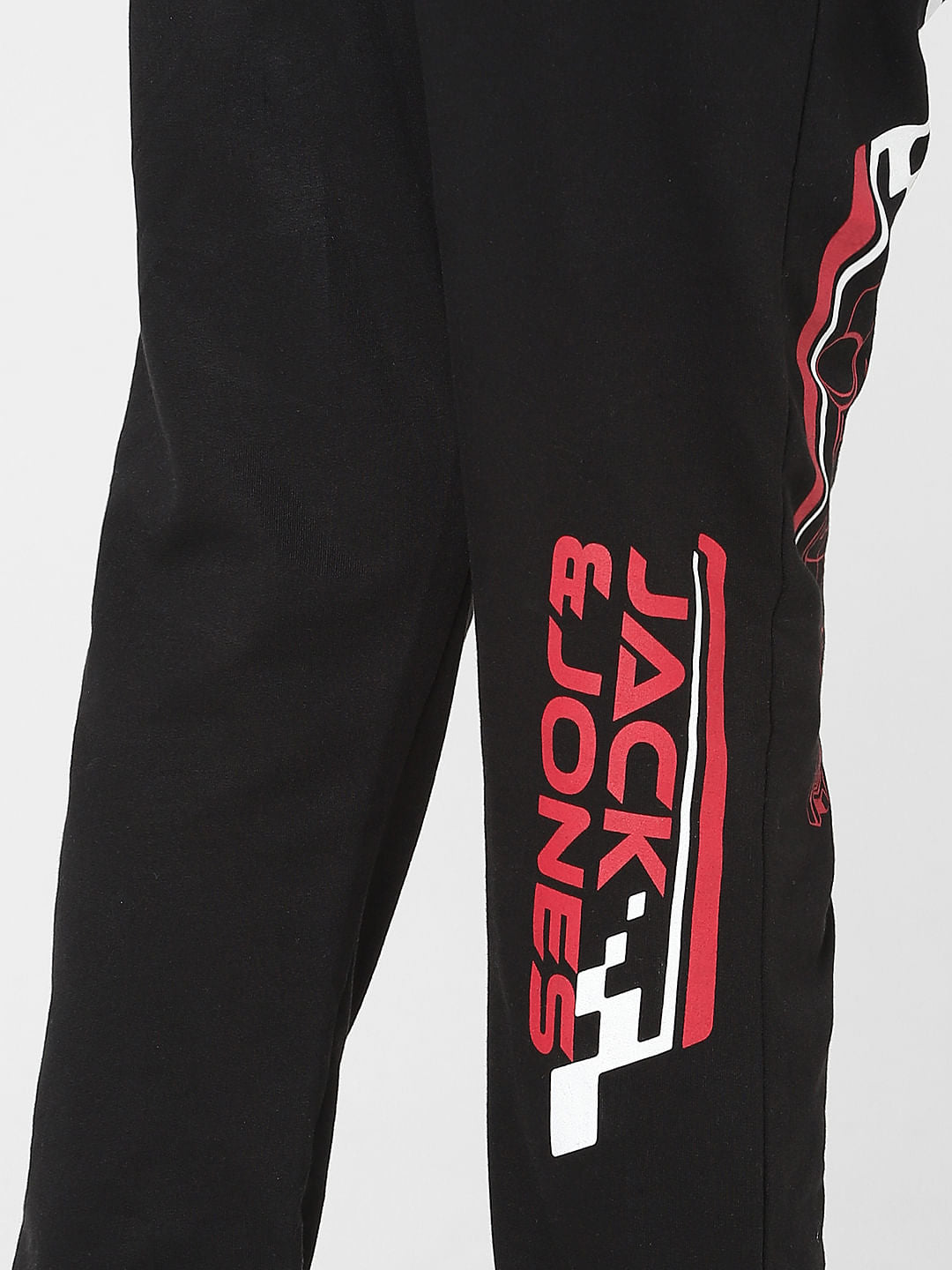 Boys Black Mid Rise Printed Sweatpants
