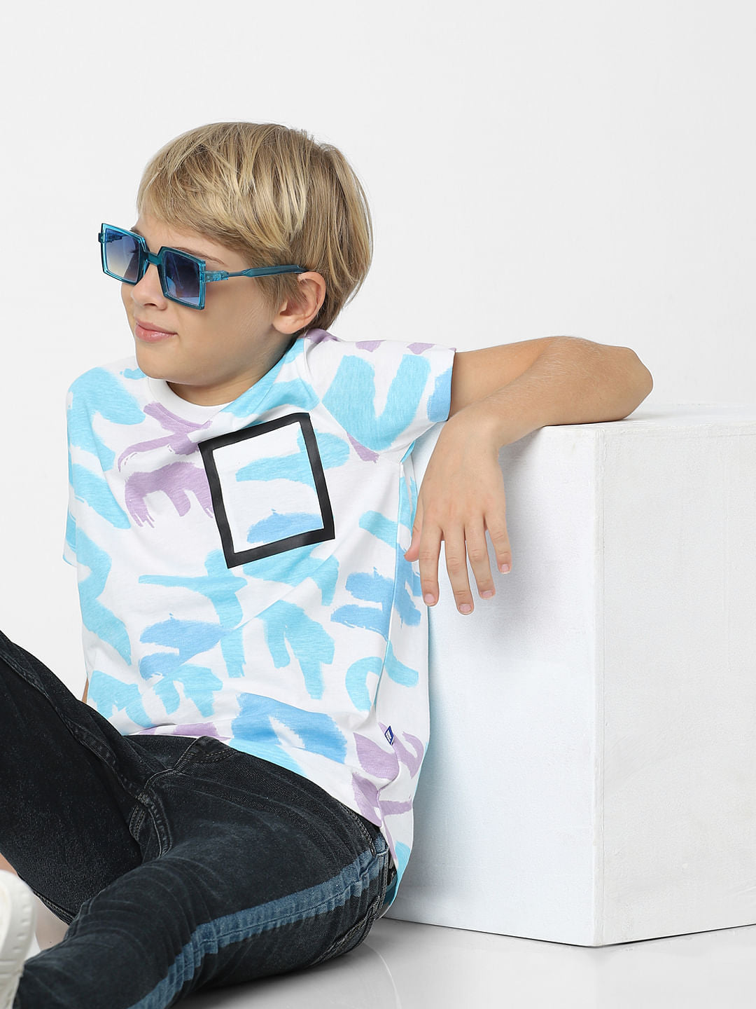 Boys White Typographic Print T-shirt