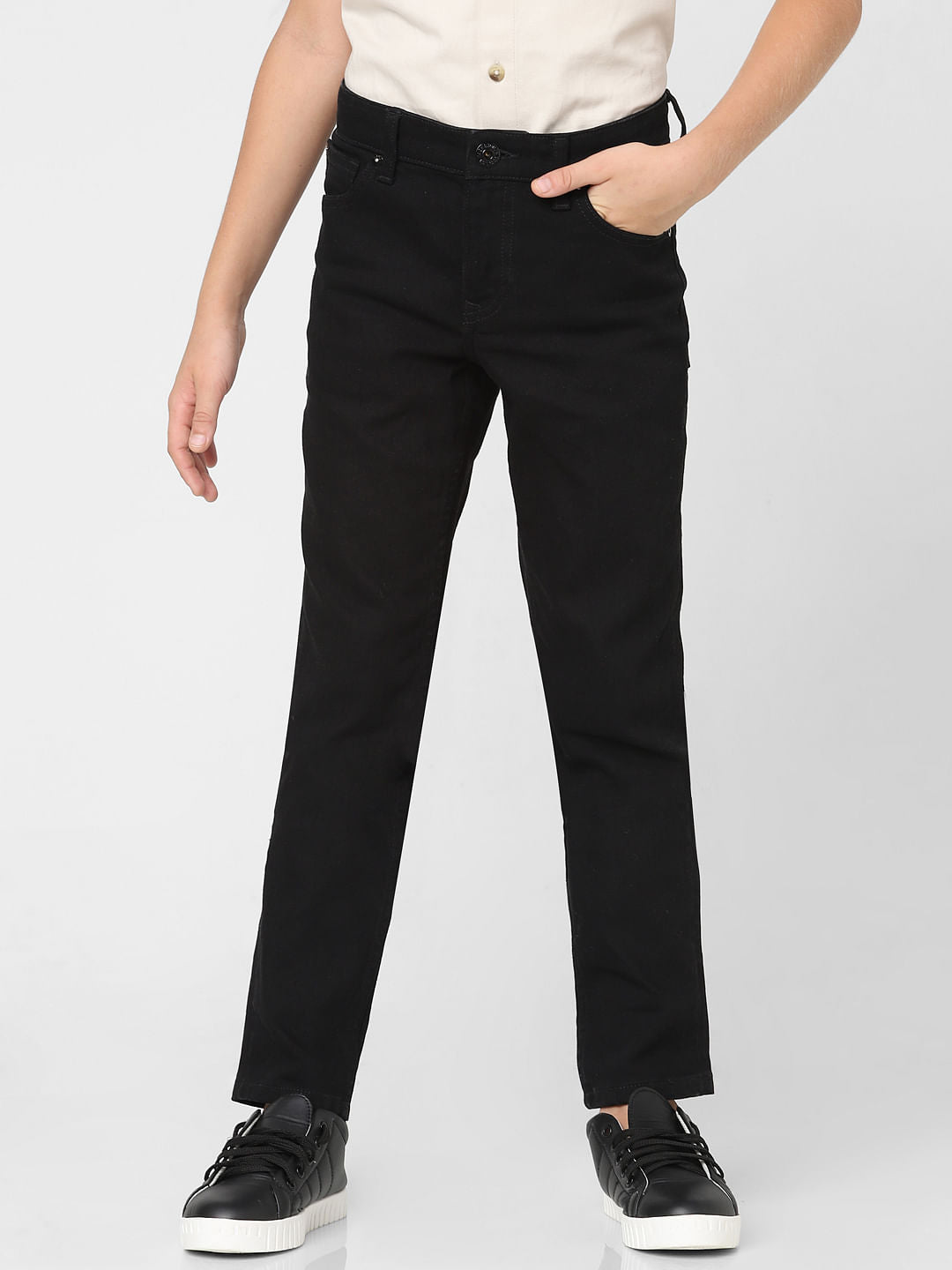 Boys Black Mid Rise Regular Fit Jeans