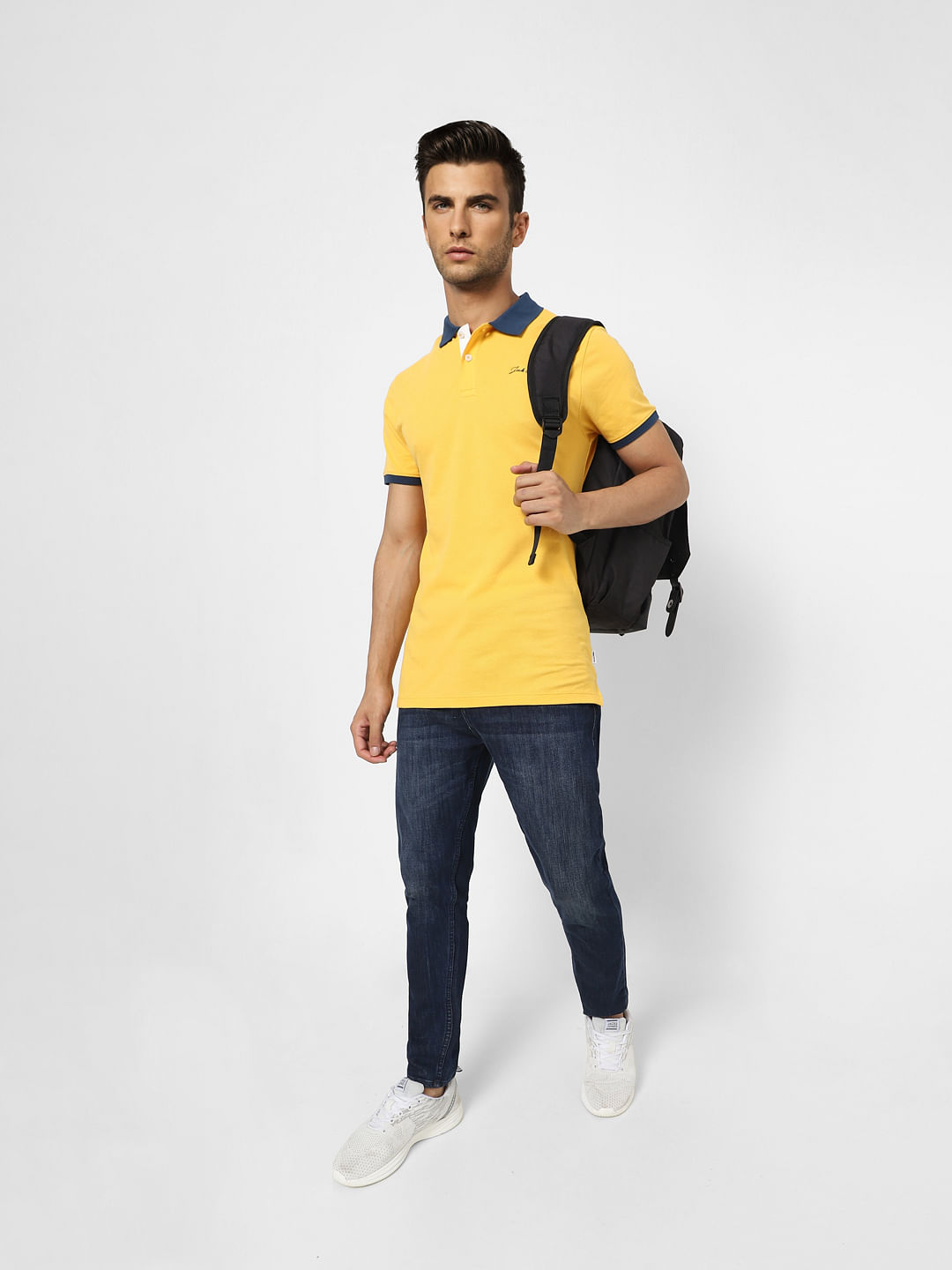 Yellow Contrast Tipping Polo T-shirt - S