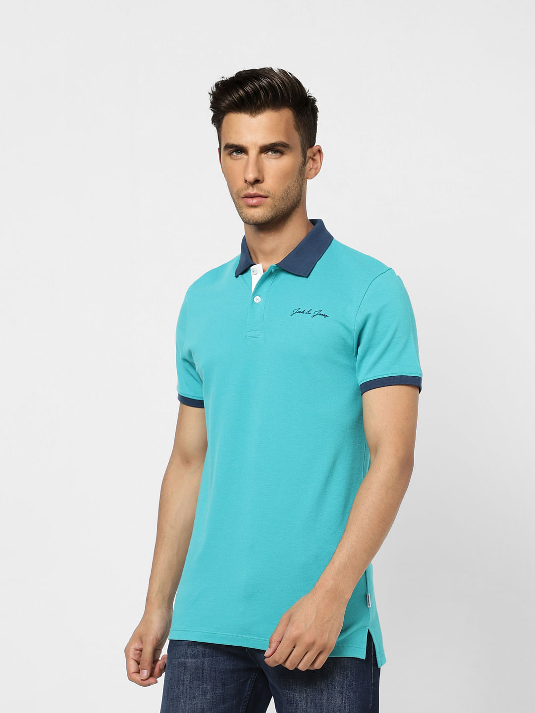 Blue Contrast Tipping Polo T-shirt