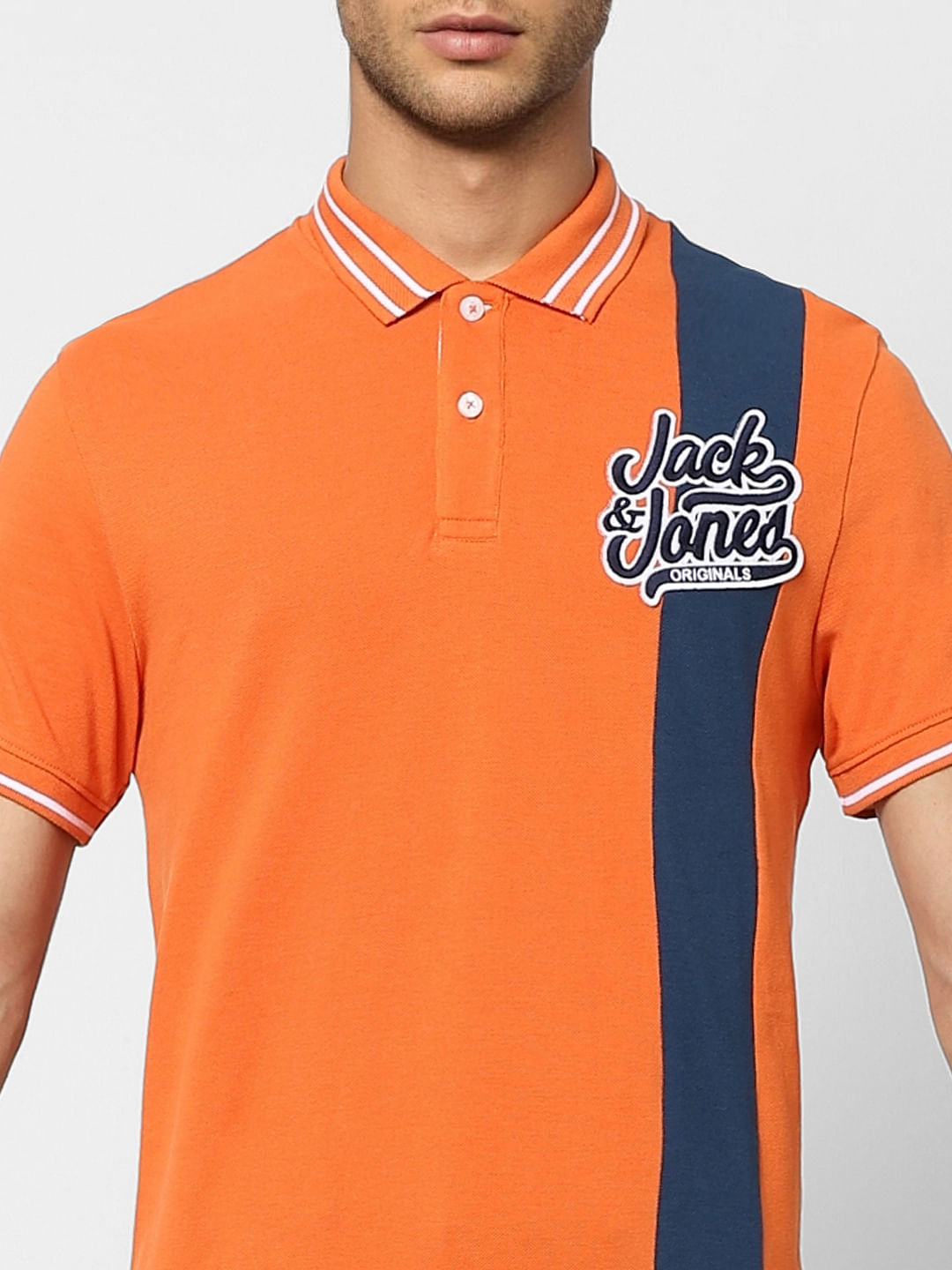 Orange Logo Print Polo T-shirt