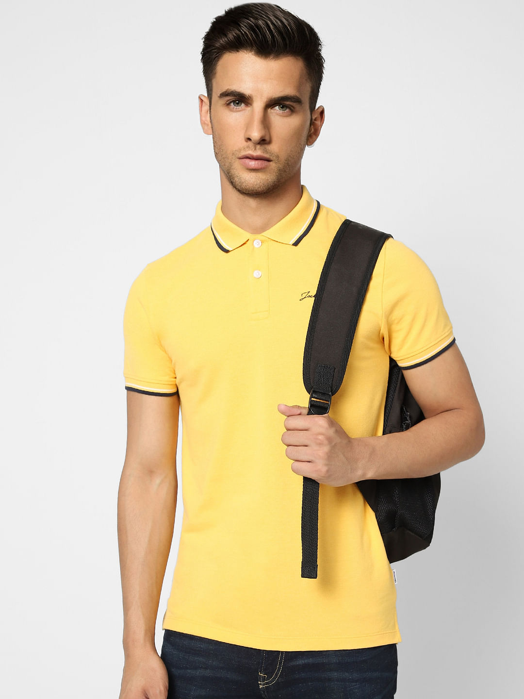 Yellow Contrast Tipping Polo T-shirt - S