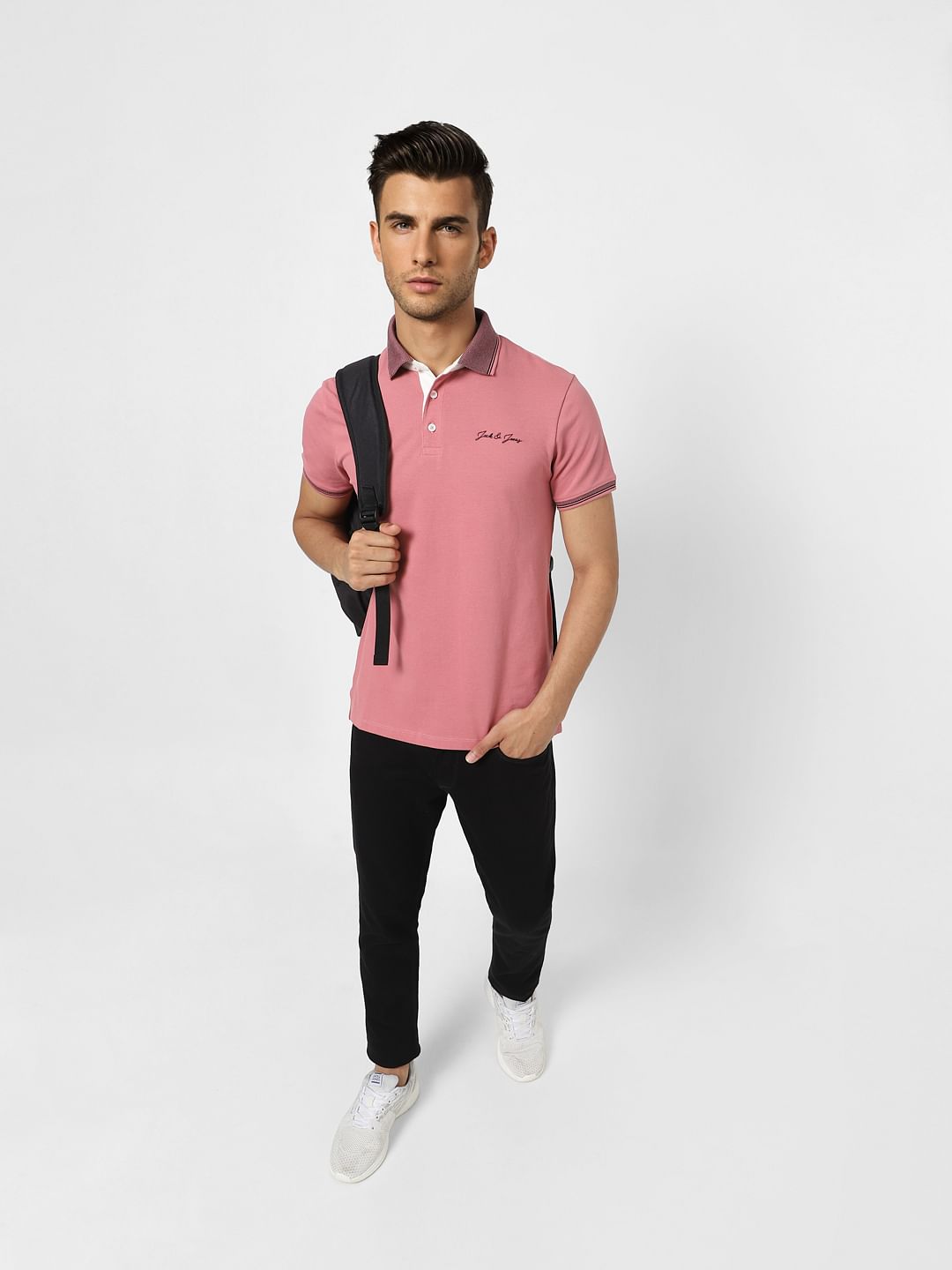 Pink Contrast Tipping Polo T-shirt - S