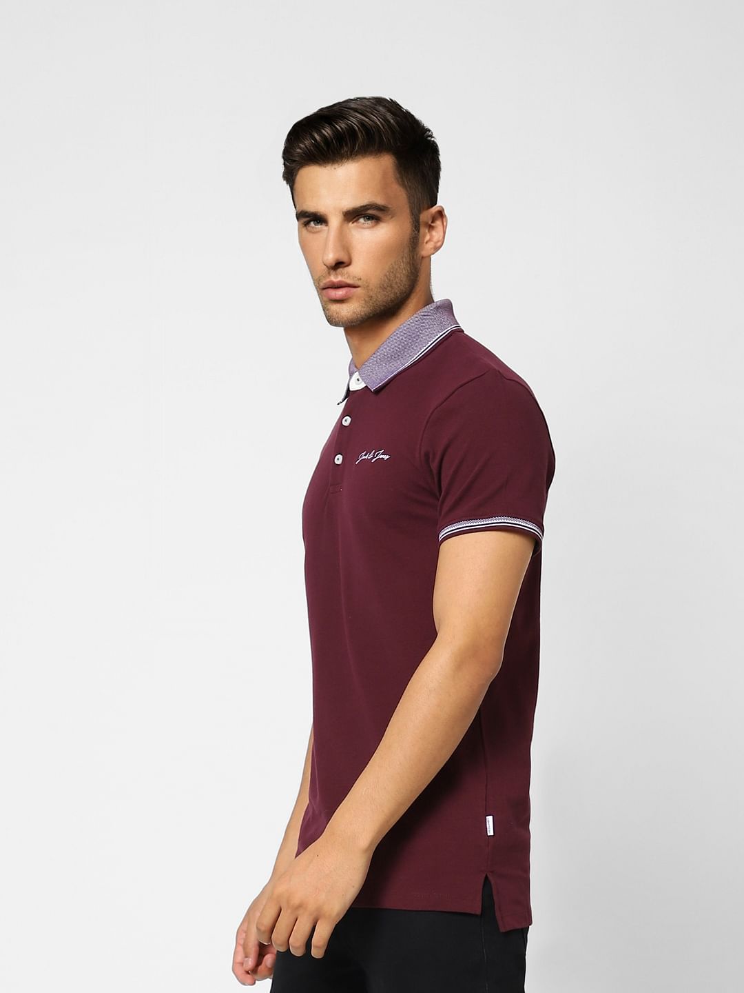 Burgundy Contrast Tipping Polo T-shirt