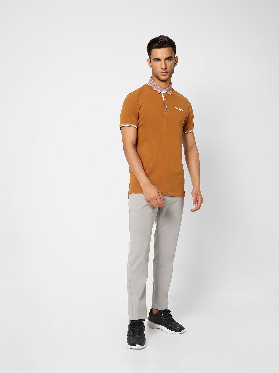 Brown Contrast Tipping Polo T-shirt