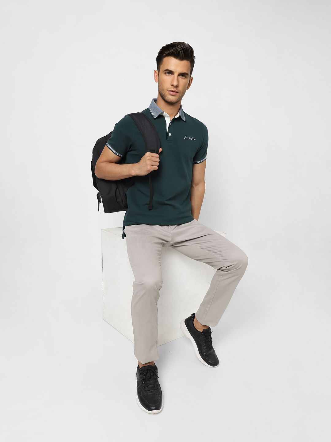 Dark Green Contrast Tipping Polo T-shirt - S