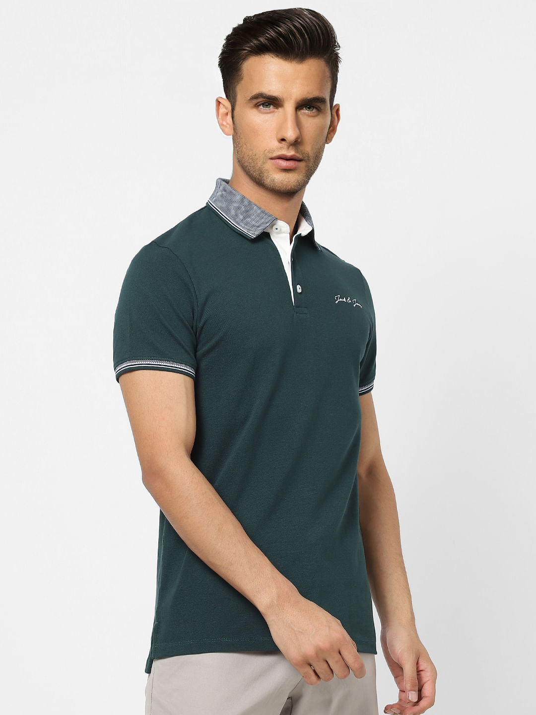 Dark Green Contrast Tipping Polo T-shirt
