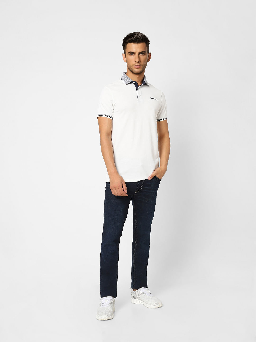 White Contrast Tipping Polo T-shirt