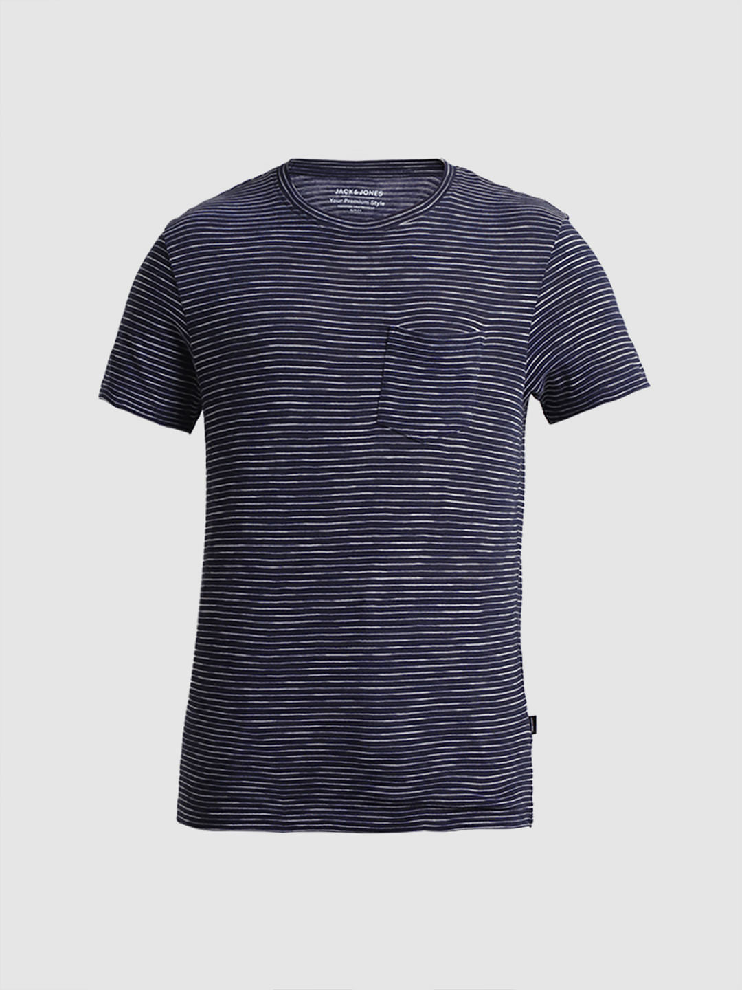 Navy Blue Striped Crew Neck T-shirt
