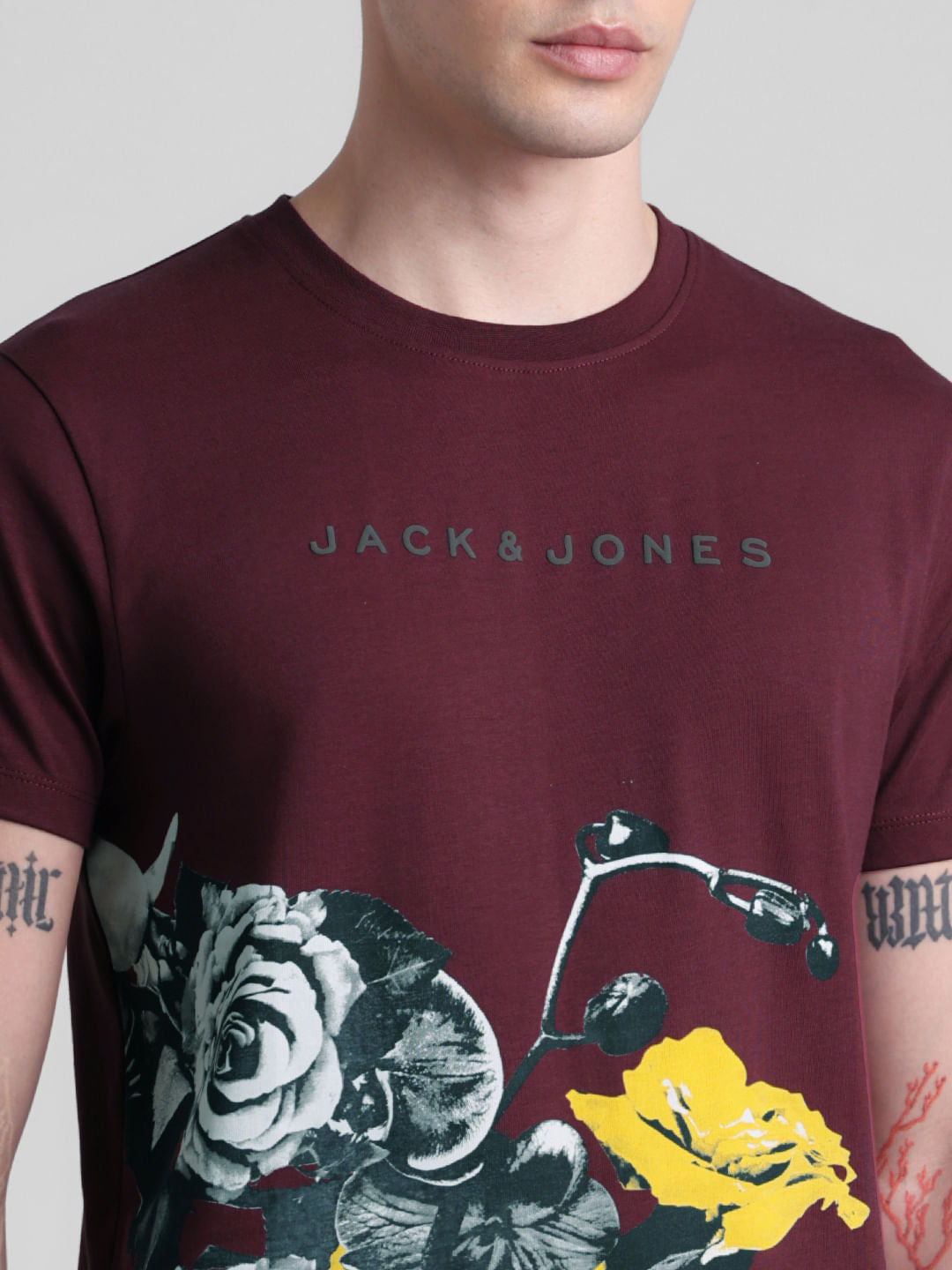 Maroon Floral Crew Neck T-shirt