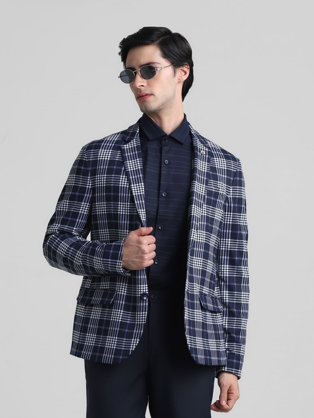 Blue Check Print Blazer - 46