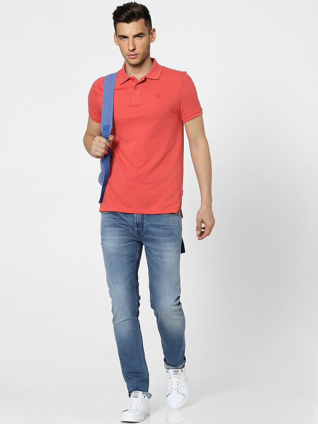 Coral Polo Neck T-shirt - S