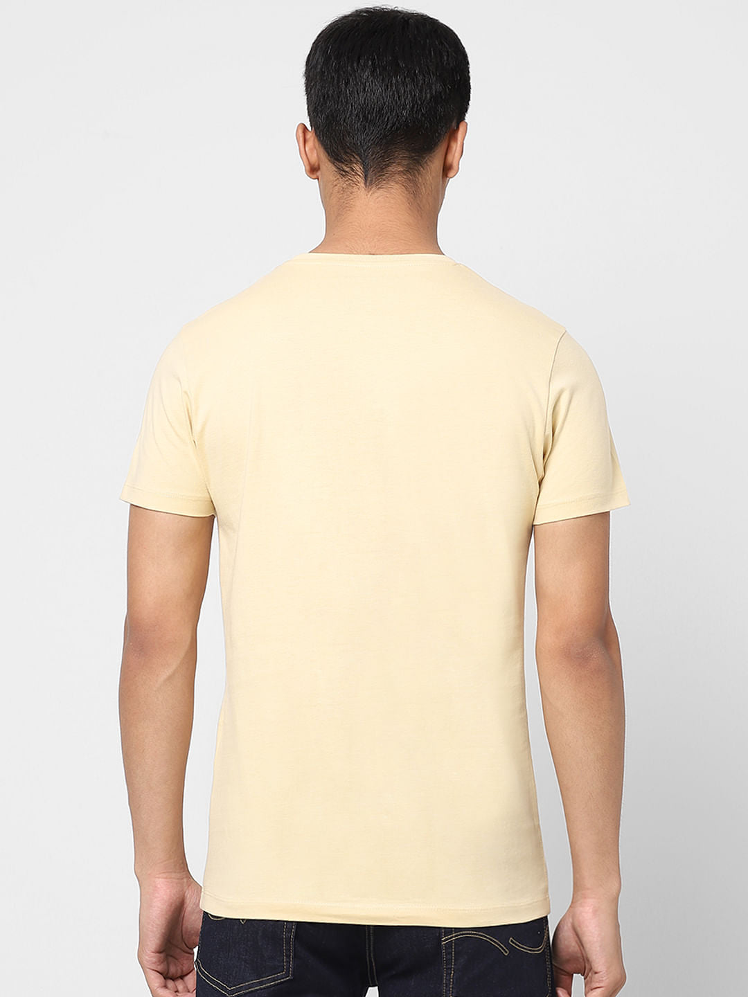 Beige Logo Print Crew Neck T-shirt