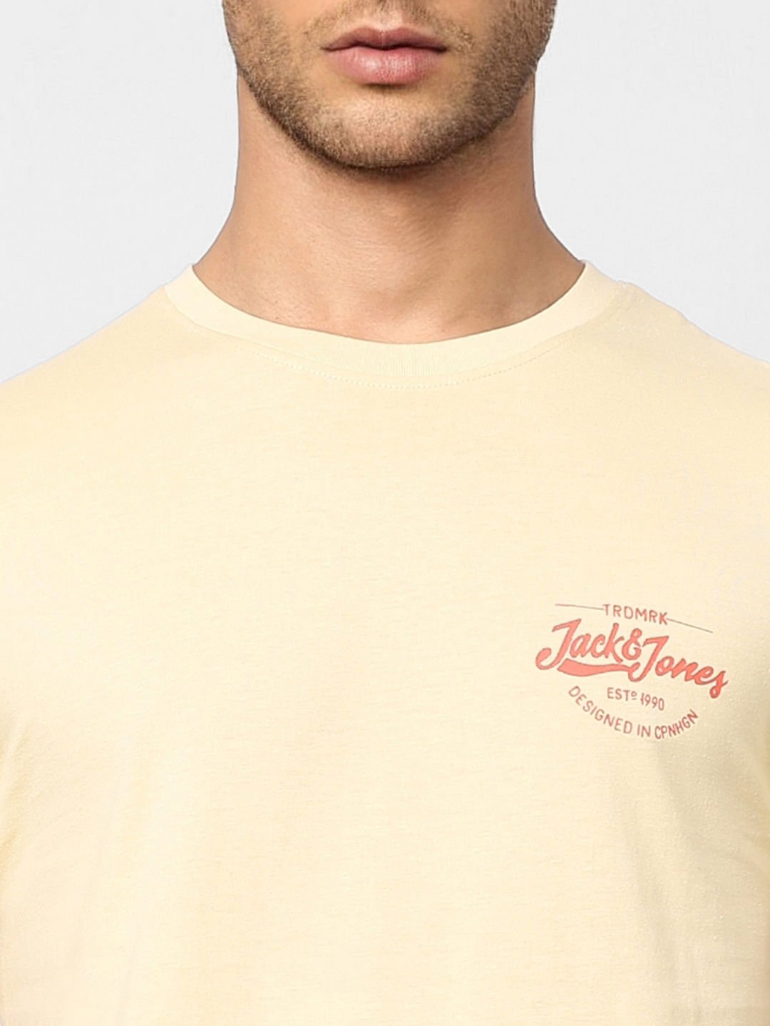 Beige Logo Print Crew Neck T-shirt