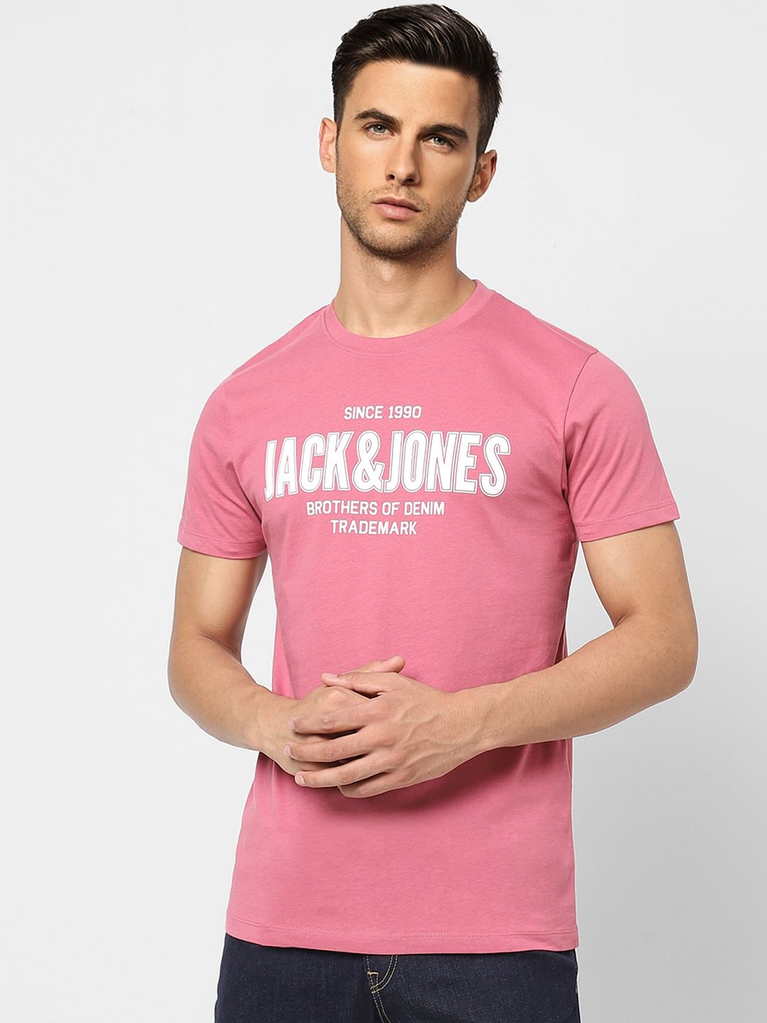Pink Logo Print Crew Neck T-shirt