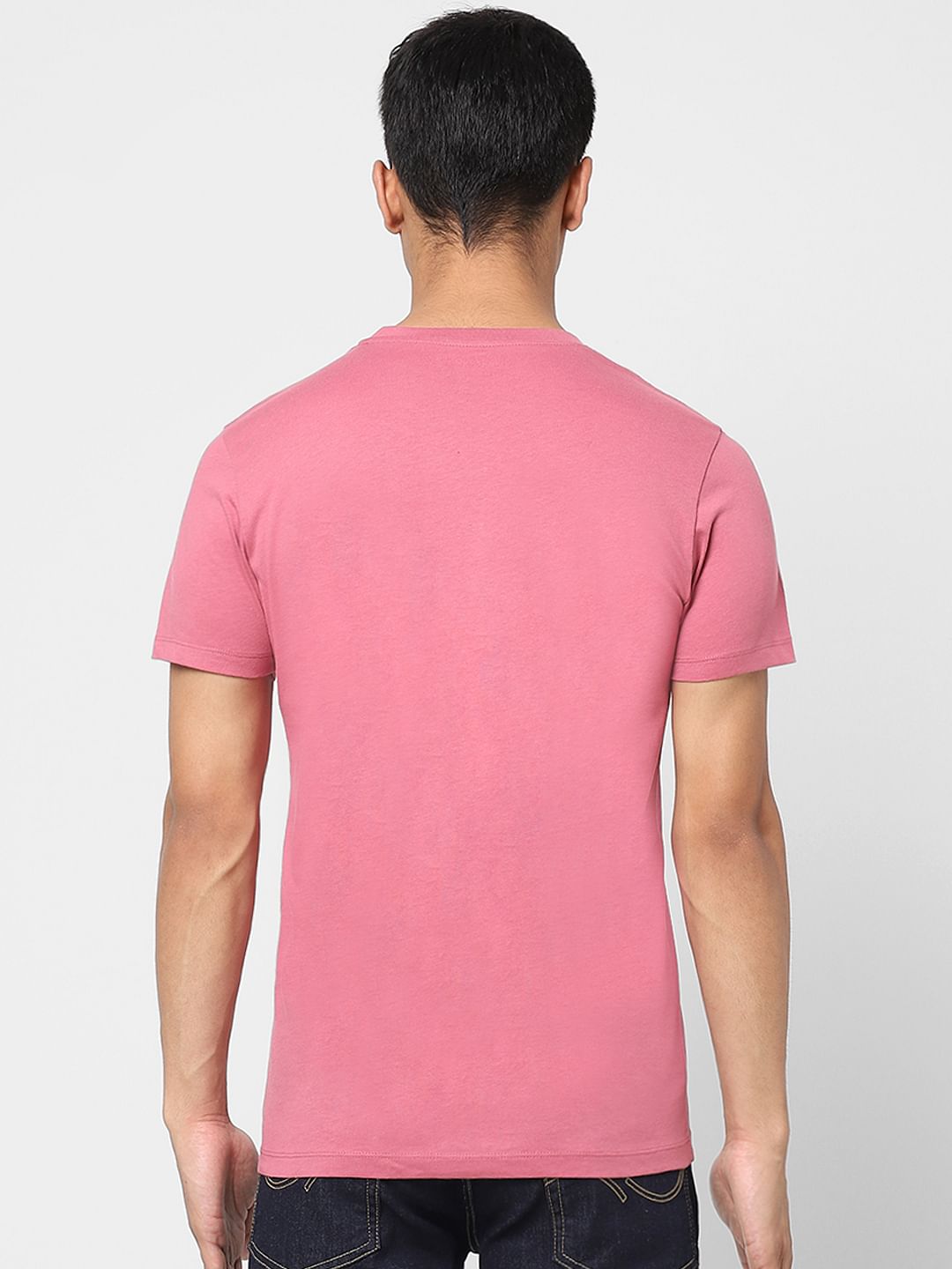 Pink Logo Print Crew Neck T-shirt