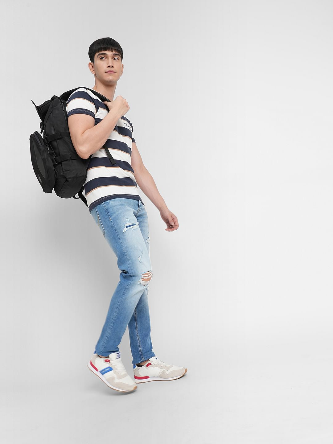 White Striped Crew Neck T-shirt - S