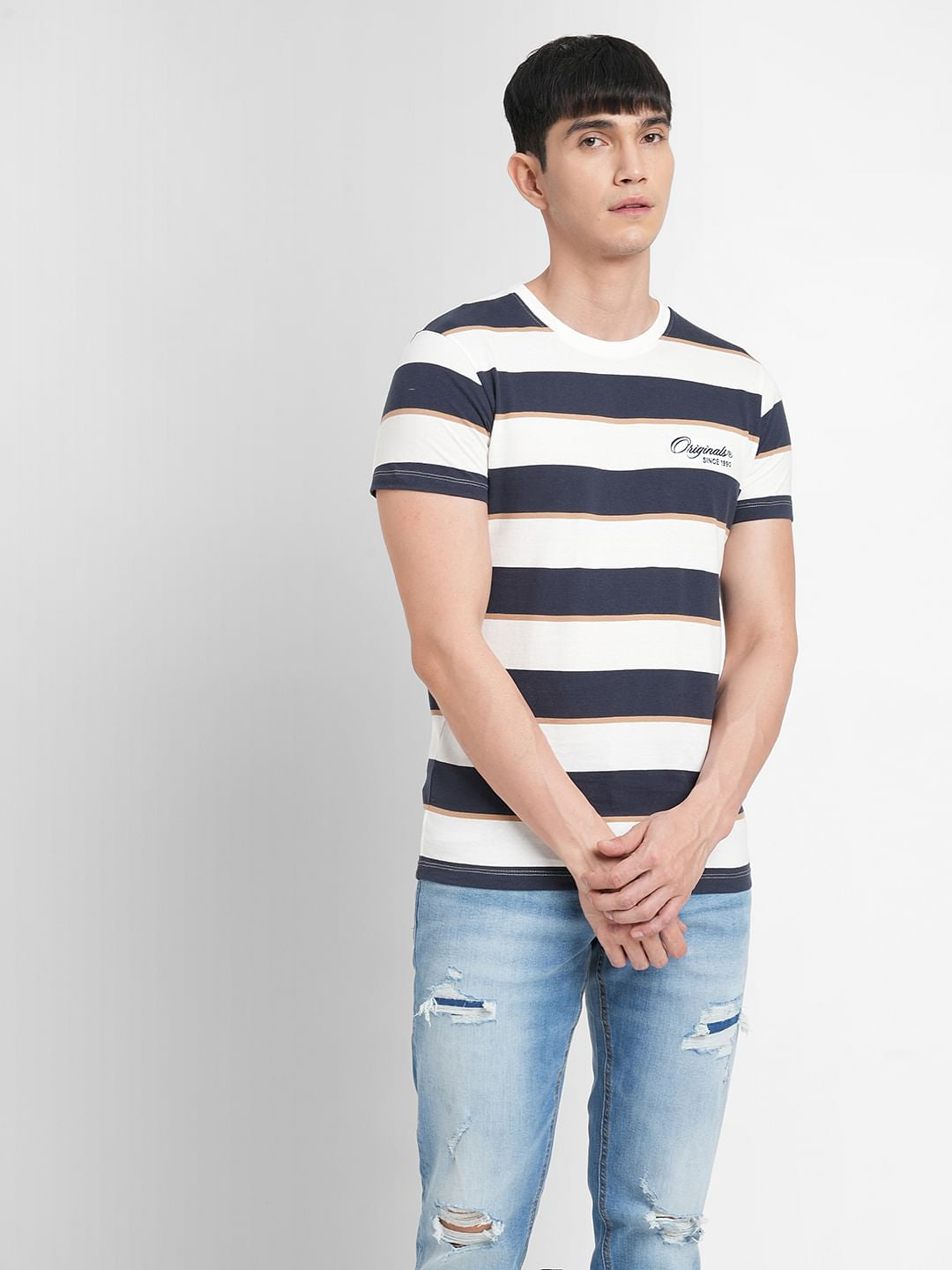 White Striped Crew Neck T-shirt