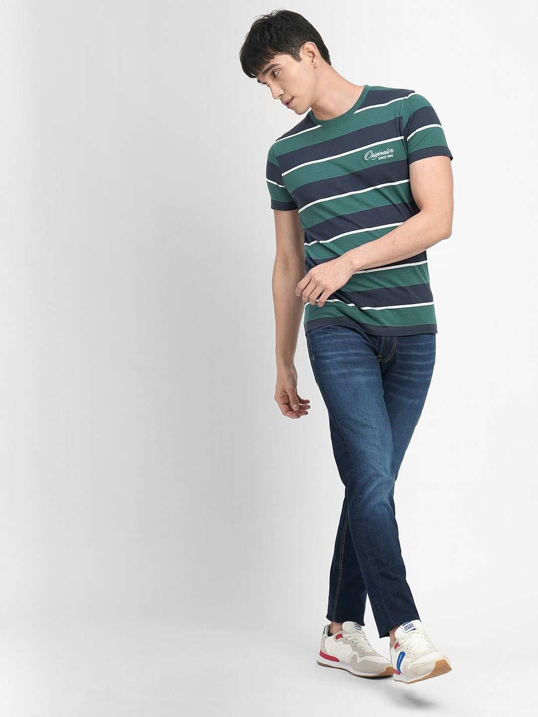 Green Striped Crew Neck T-shirt