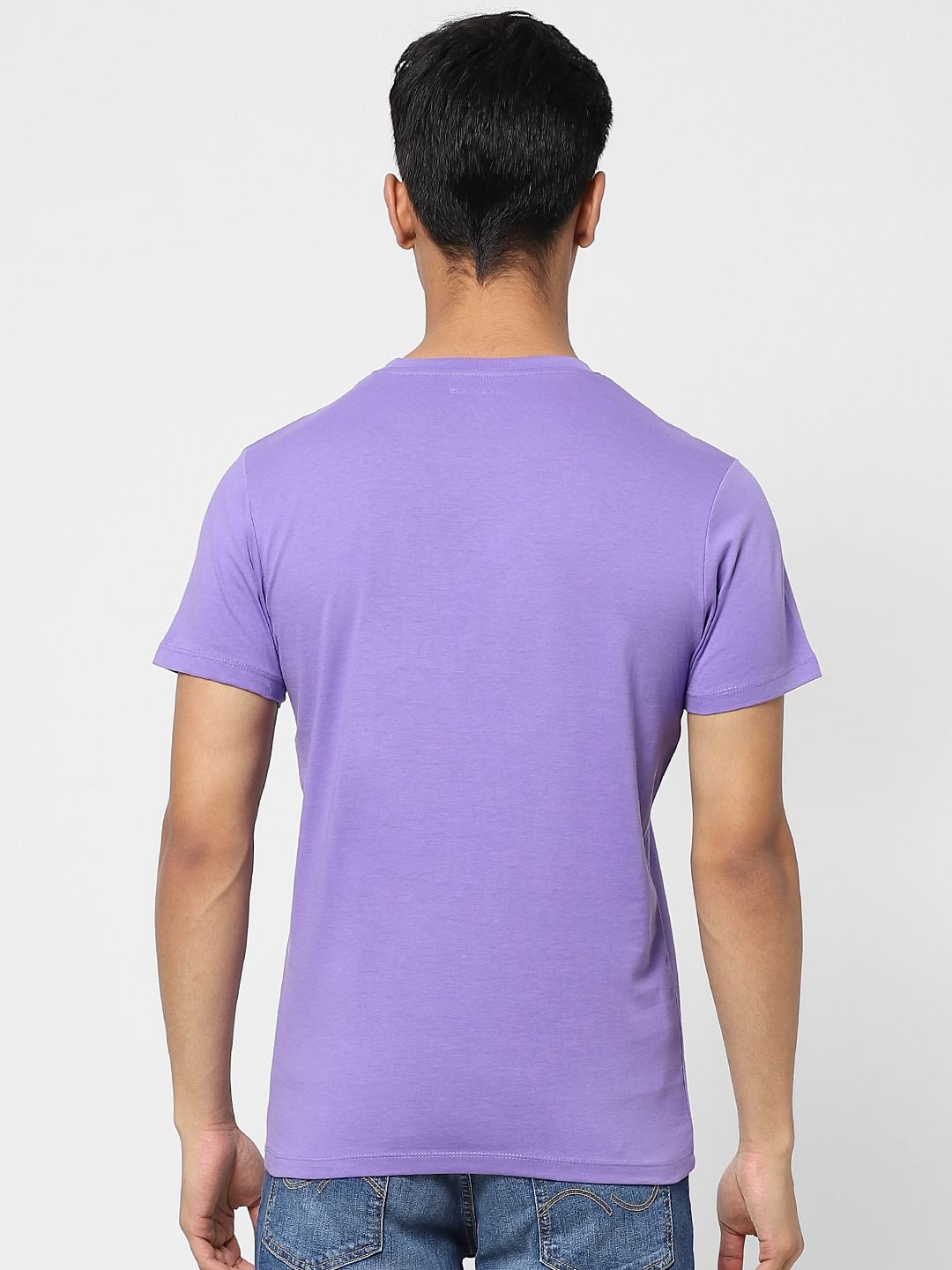 Purple Text Print Crew Neck T-shirt