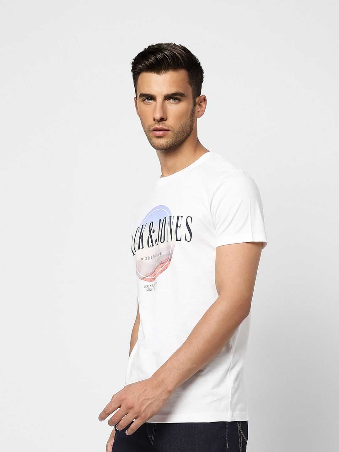 White Logo Print Crew Neck T-shirt