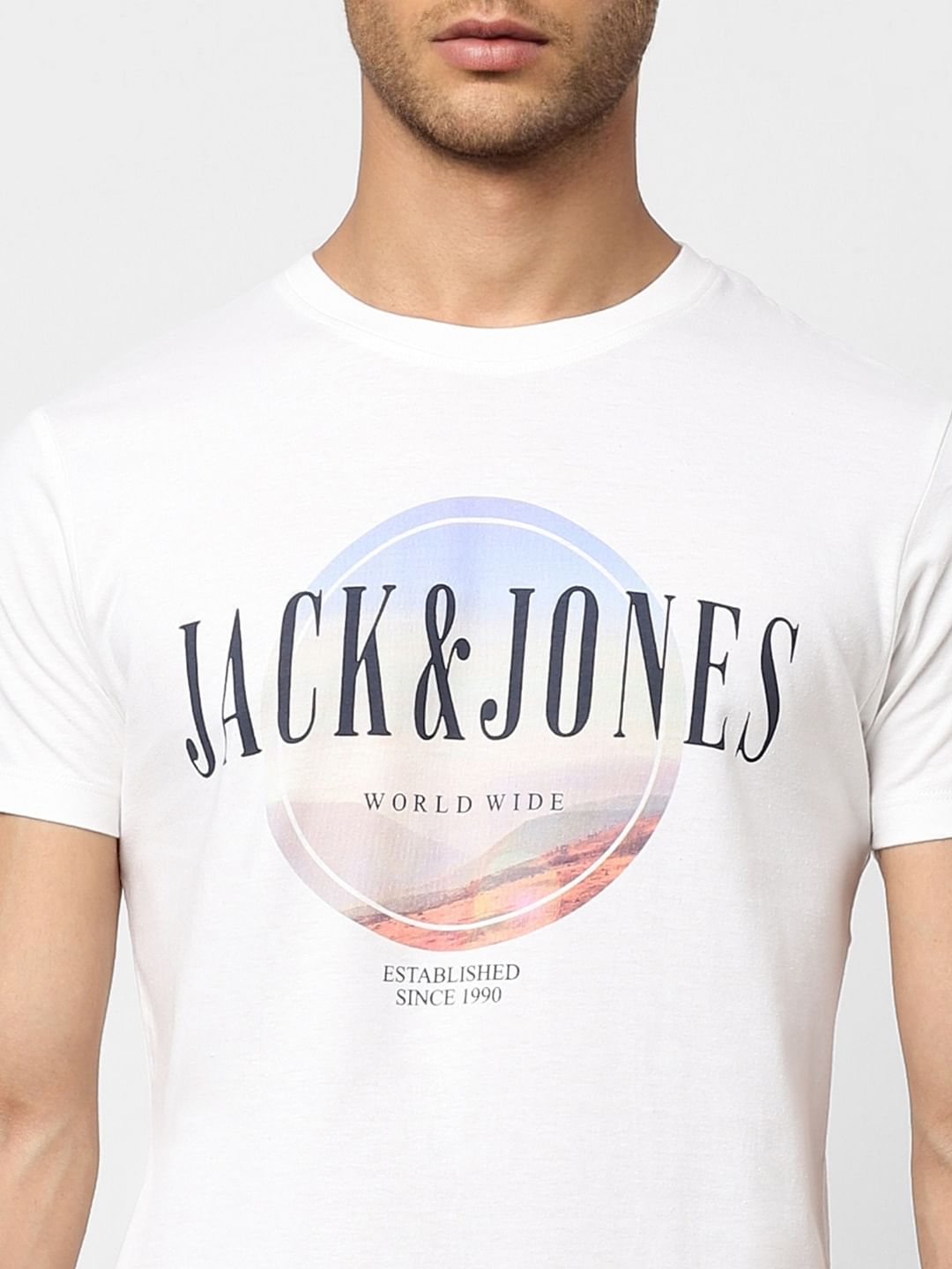 White Logo Print Crew Neck T-shirt