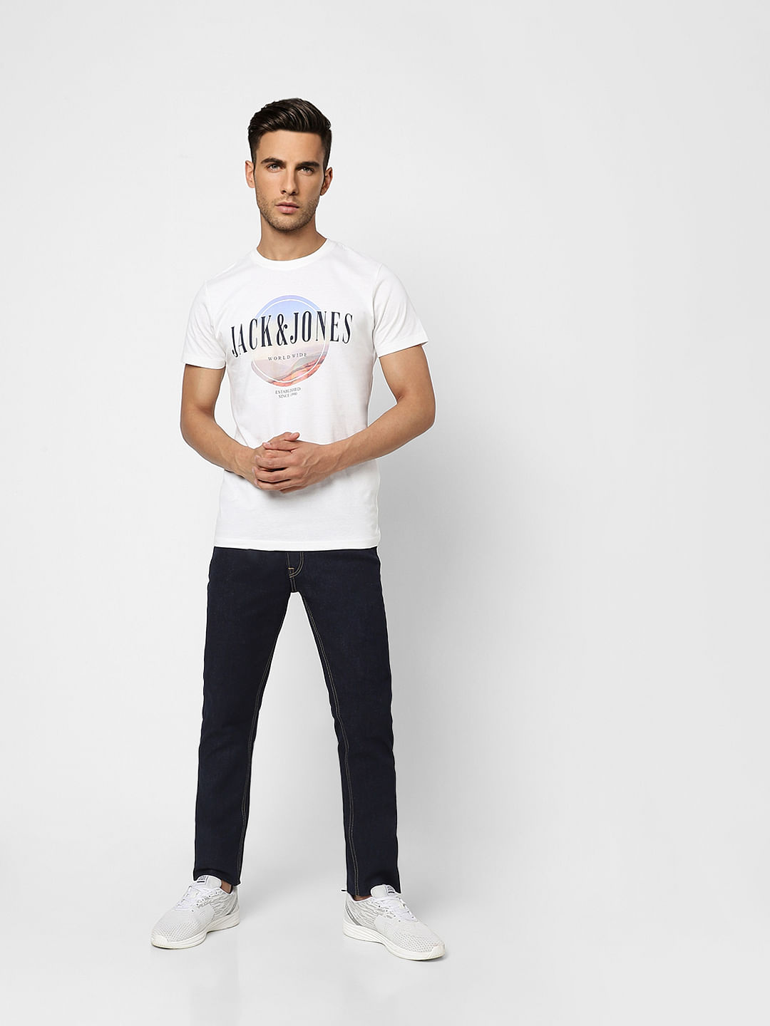 White Logo Print Crew Neck T-shirt