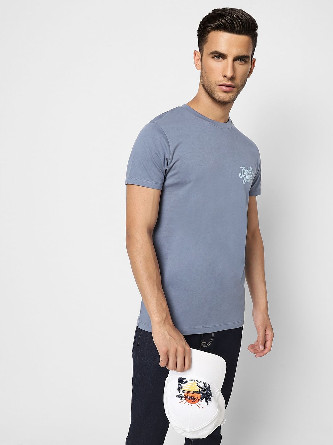 Blue Logo Print Crew Neck T-shirt