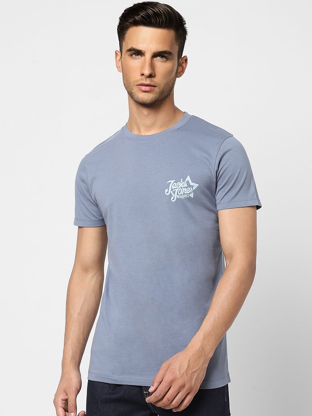Blue Logo Print Crew Neck T-shirt