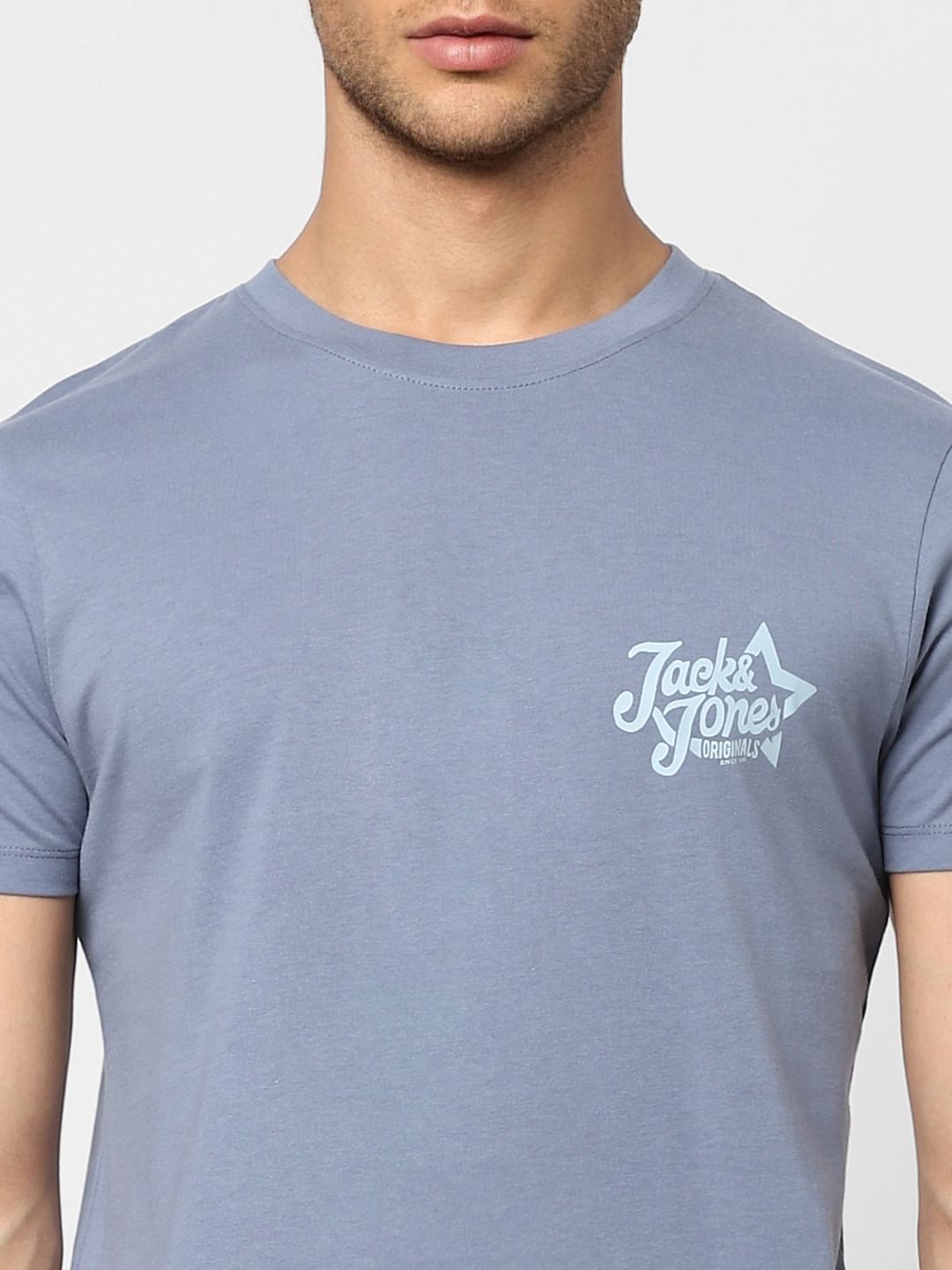 Blue Logo Print Crew Neck T-shirt