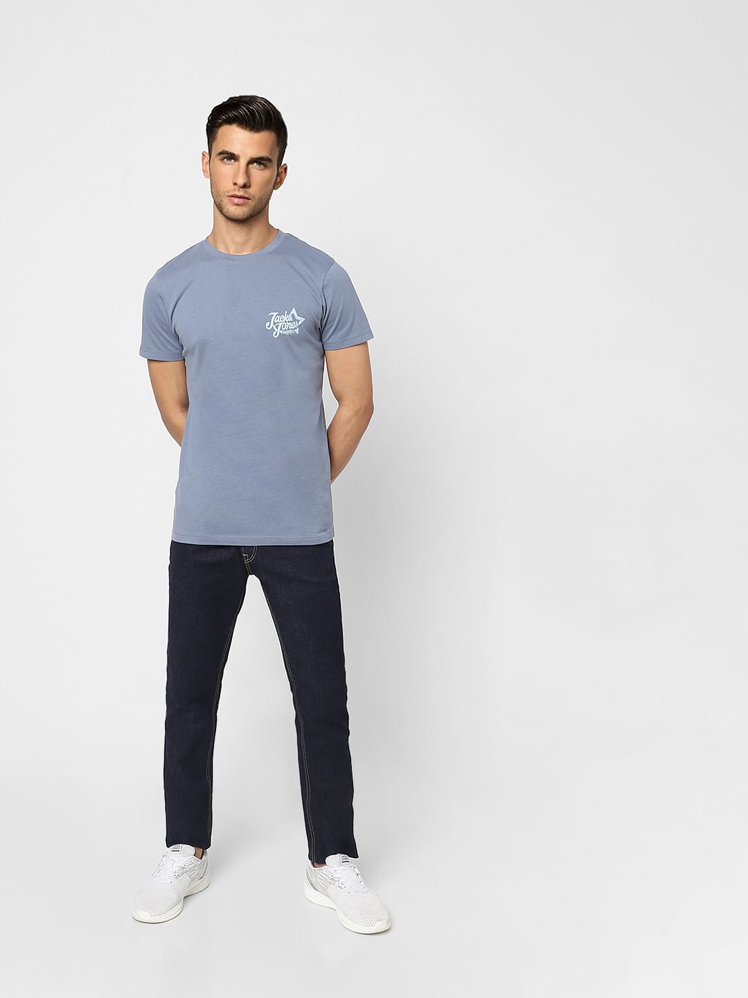 Blue Logo Print Crew Neck T-shirt