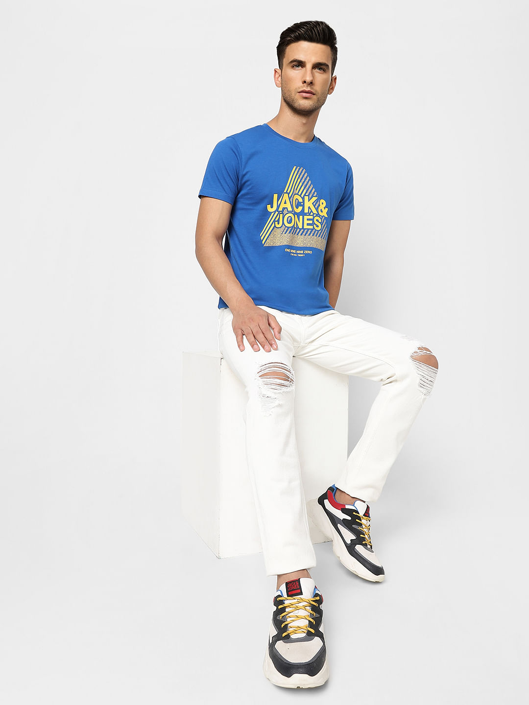 Blue Logo Print Crew Neck T-shirt - S