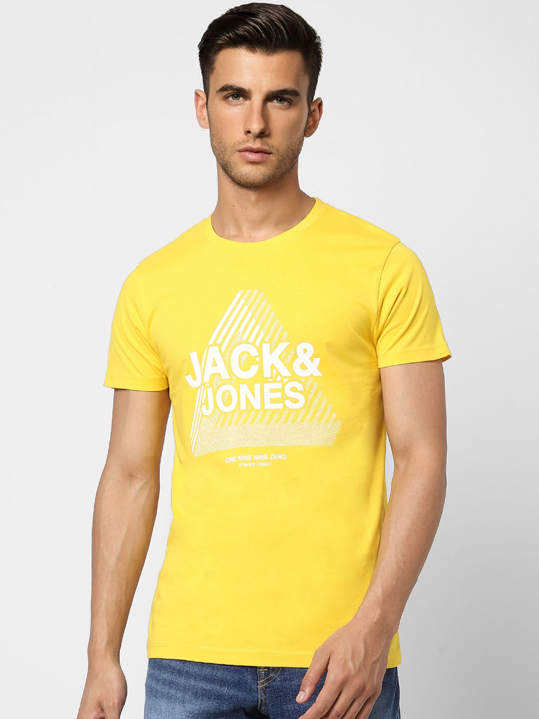 Yellow Logo Print Crew Neck T-shirt