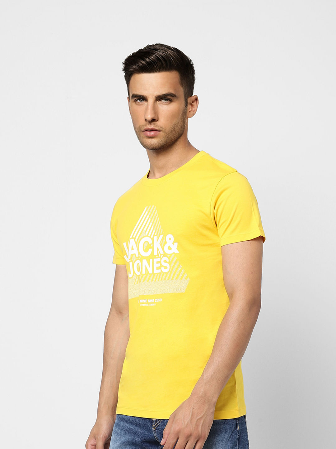 Yellow Logo Print Crew Neck T-shirt