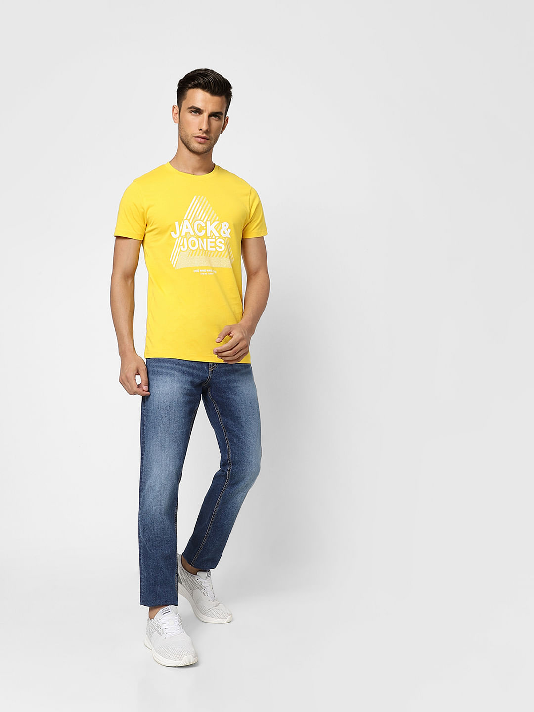 Yellow Logo Print Crew Neck T-shirt