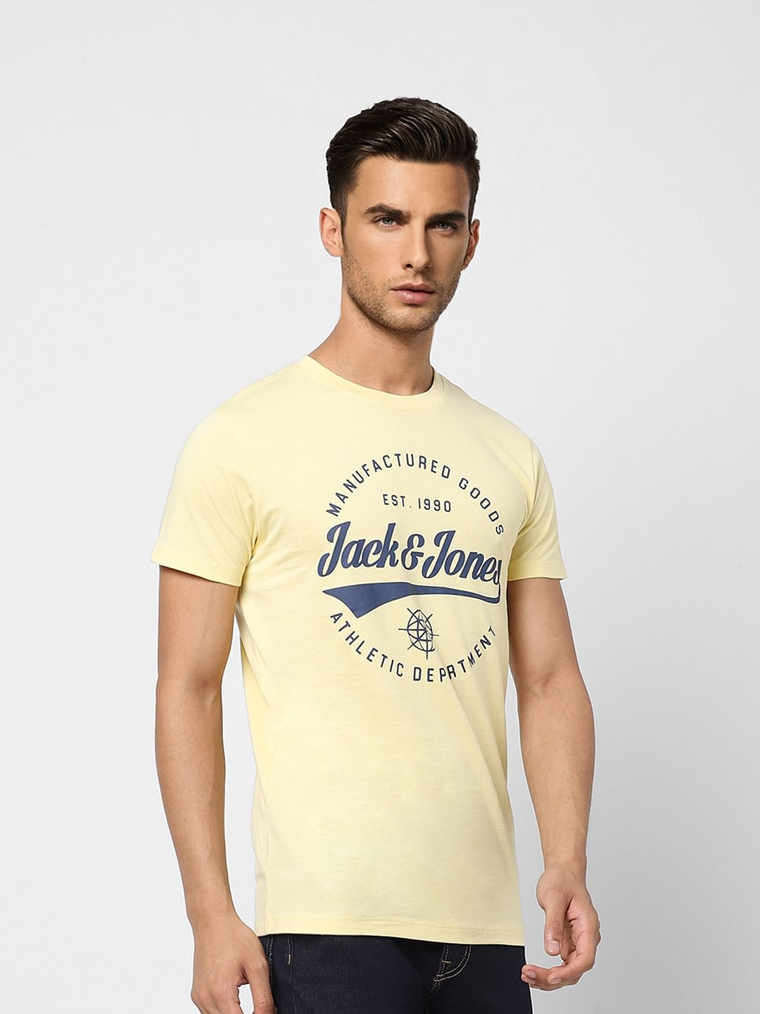 Light Yellow Logo Print Crew Neck T-shirt