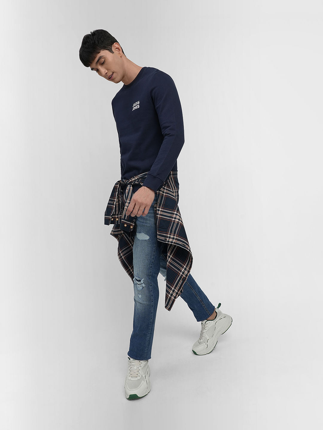 Navy Blue Logo Print Sweatshirt - S
