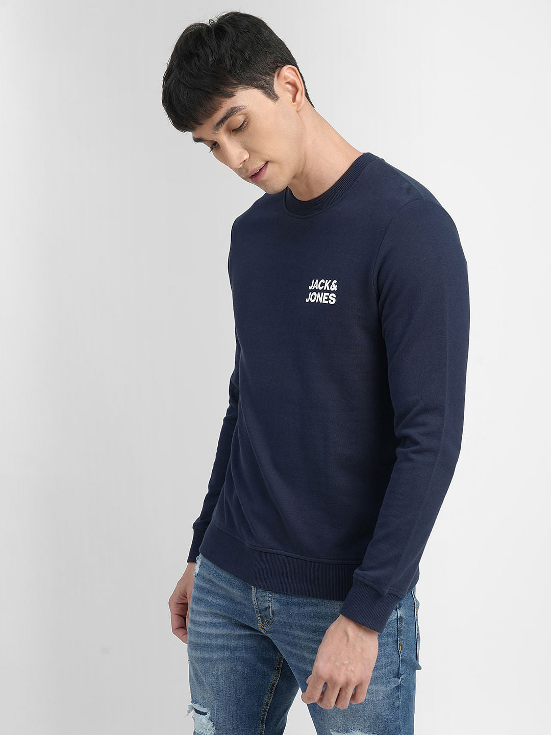 Navy Blue Logo Print Sweatshirt